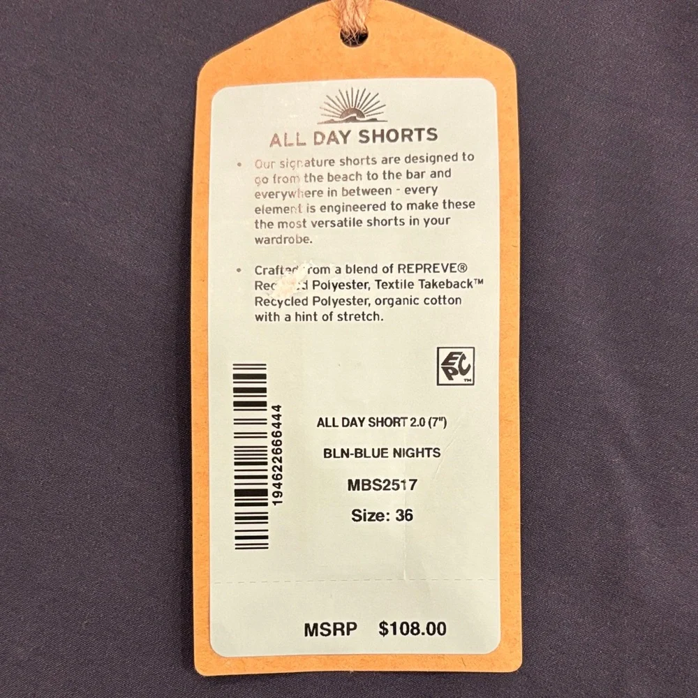 NWT - Faherty Men's Dark Blue Flat Front Shorts